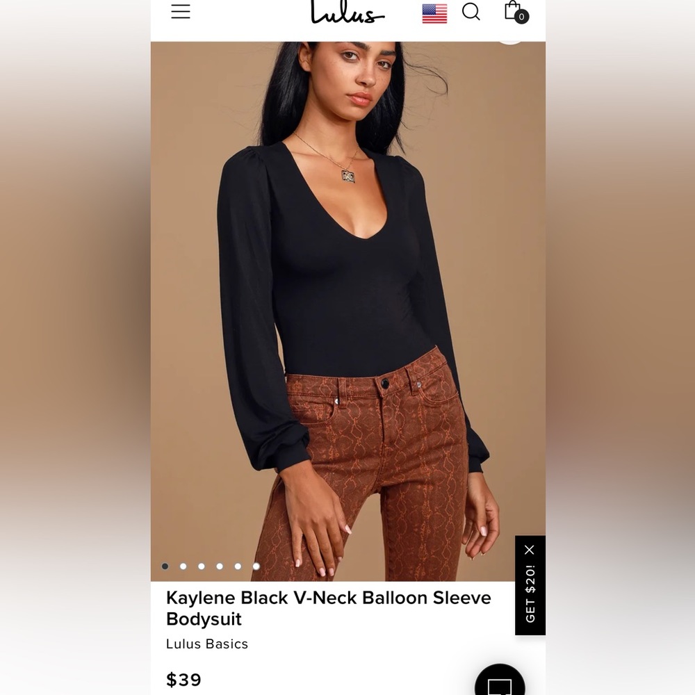 Black Lulus long sleeve vneck bodysuit size small